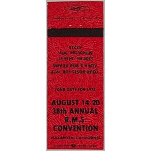 Vintage Matchbook Cover RMS 38th Annual Convention 1978 Fullerton CA Red